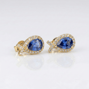 999 Pure Silver Blue Stone Stud Earrings | Teardrop Designer Silver Jewellery